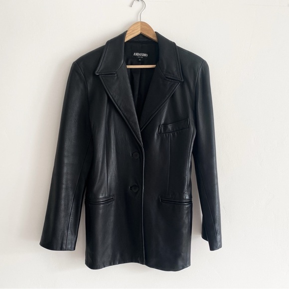 Vintage Andasimo Genuine Black Leather Blazer – Size 6 - Picture 5 of 9